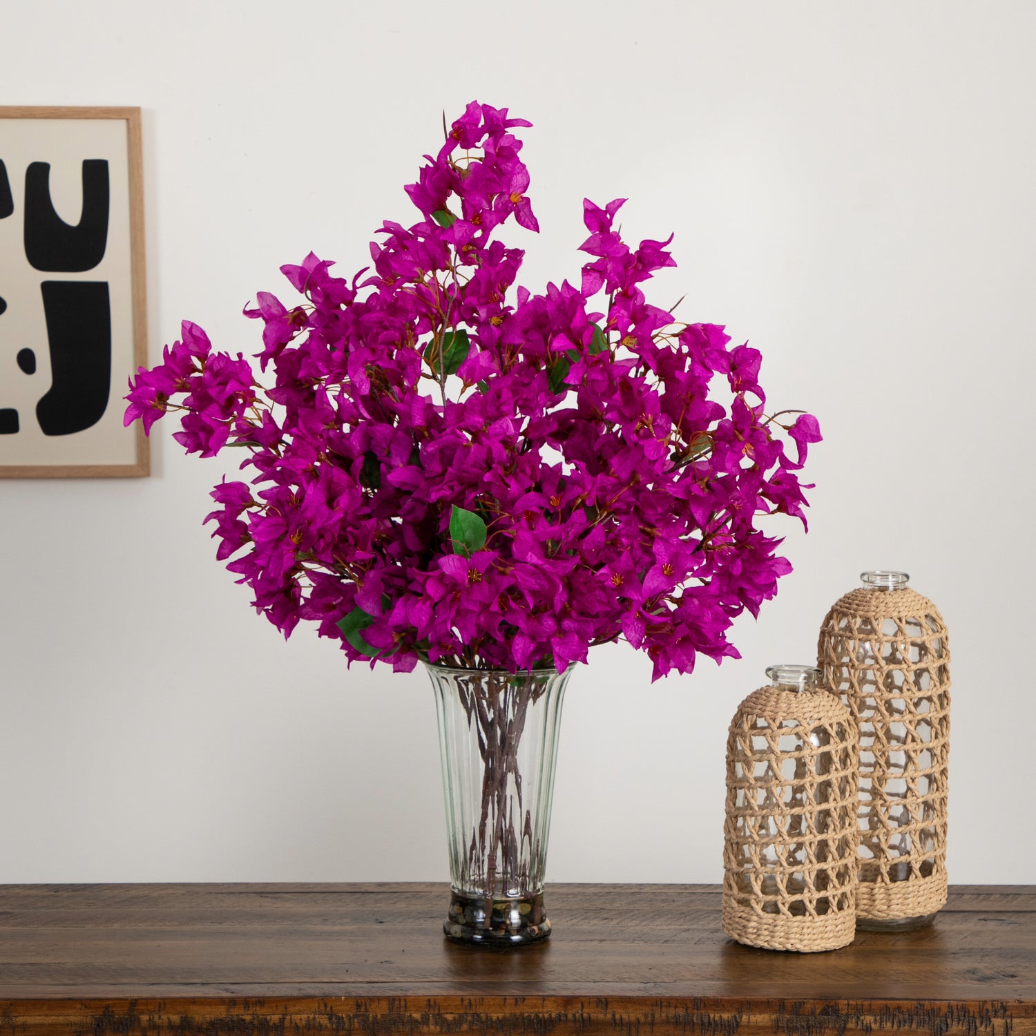 30” Artificial Bougainvillea Arrangement in Glass Vase