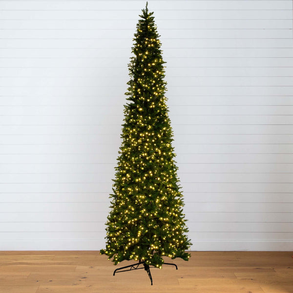 14’ Artificial Slim Green Mountain Pine Christmas Tree with 1600 Warm White LED Lights