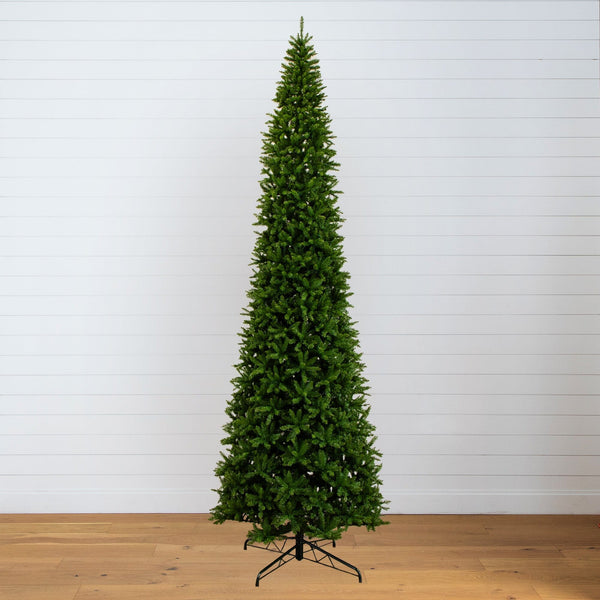 15’ Artificial Slim Green Mountain Pine Christmas Tree with 1900 Warm White LED Lights