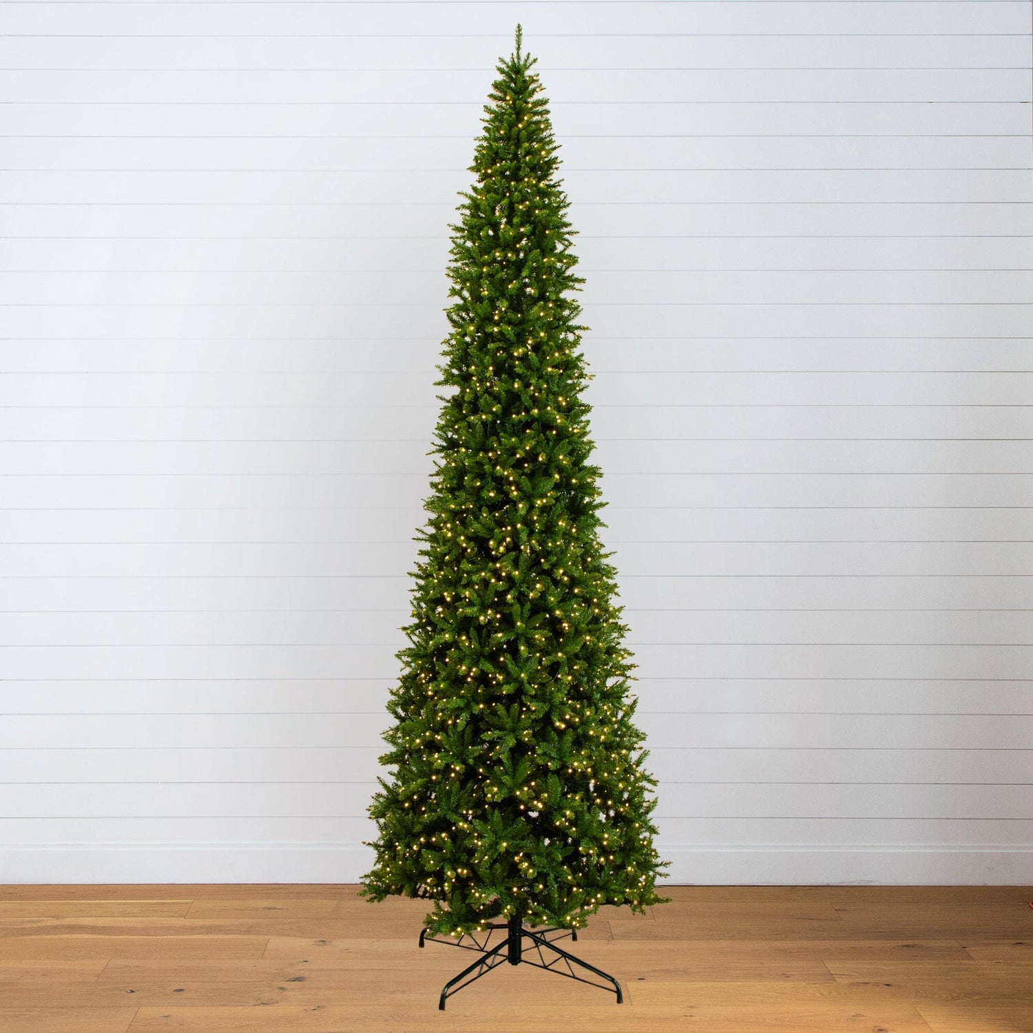 15’ Artificial Slim Green Mountain Pine Christmas Tree with 1900 Warm White LED Lights