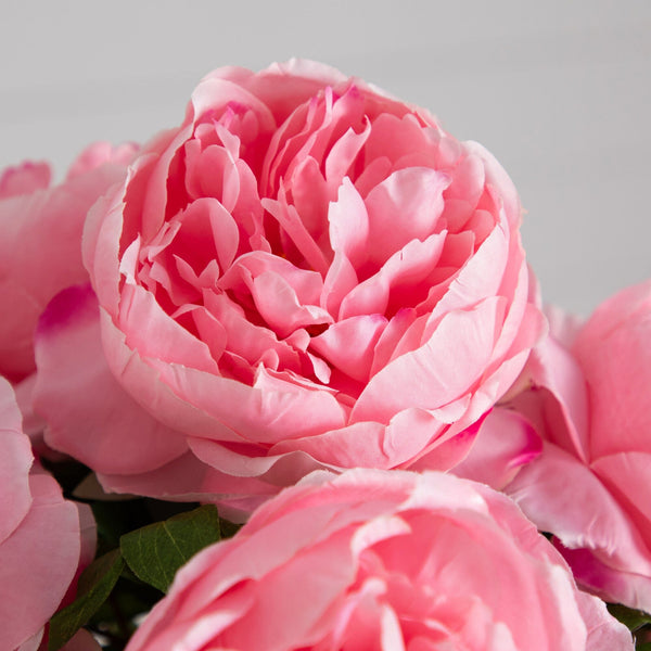 16" Artificial Pink Peony Arrangement in Glass Vase