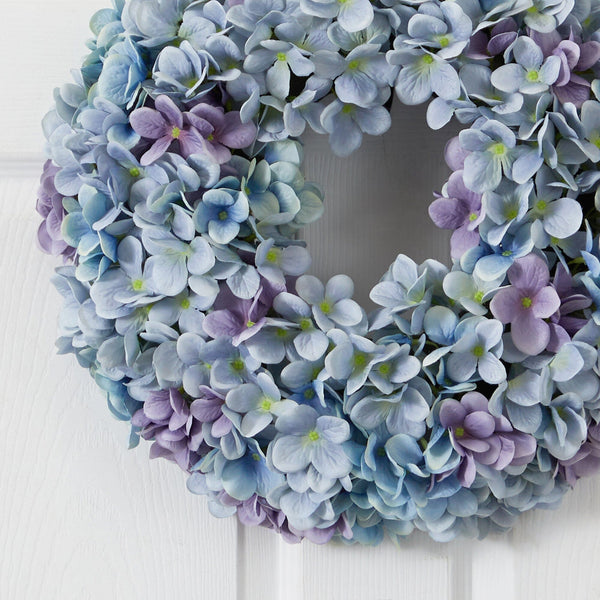 16” Hydrangea Artificial Wreath Ocean Blue