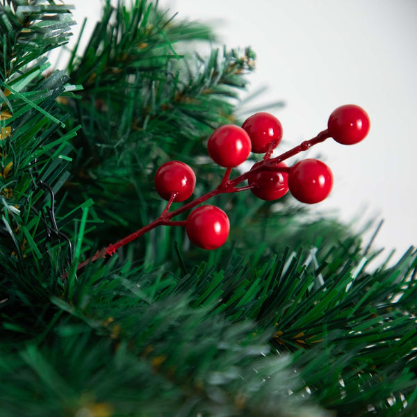 16” Pre-Lit Artificial Pine & Berry Hanging Basket with White LED Lights