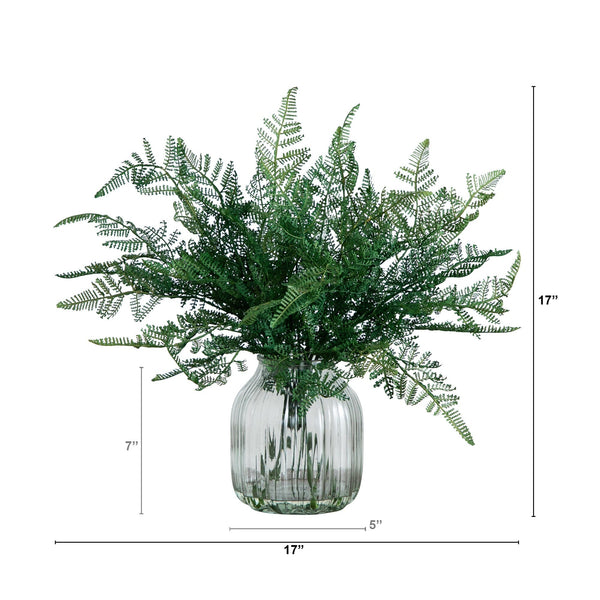 17” Artificial Forest Fern Arrangement in Glass Vase