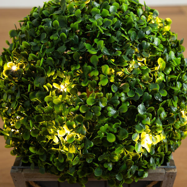 18” UV Resistant Artificial Boxwood Ball Topiary with LED Lights in Decorative Planter (Indoor/Outdoor)