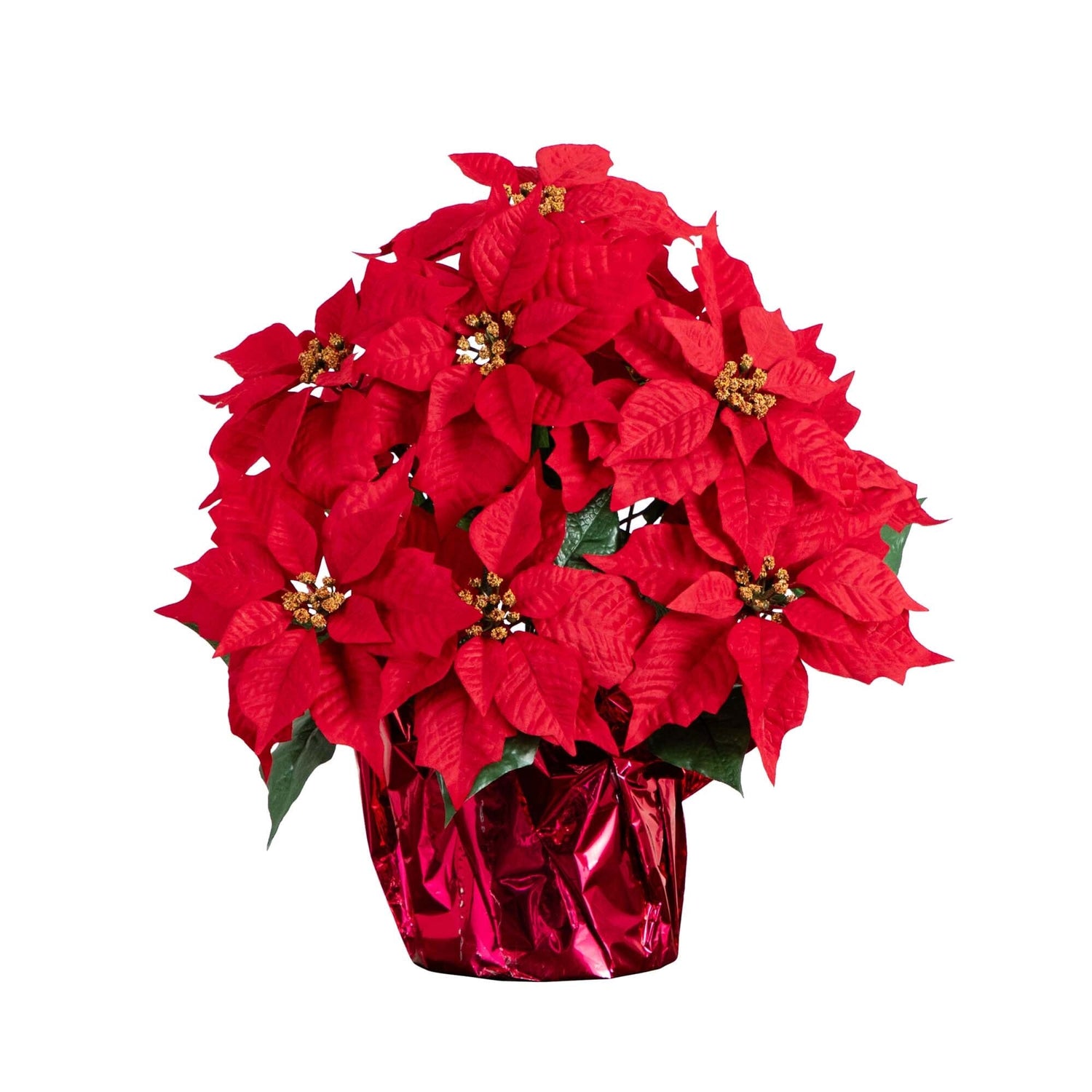 19” Artificial Lush Poinsettia Arrangement in Red Wrapped Planter