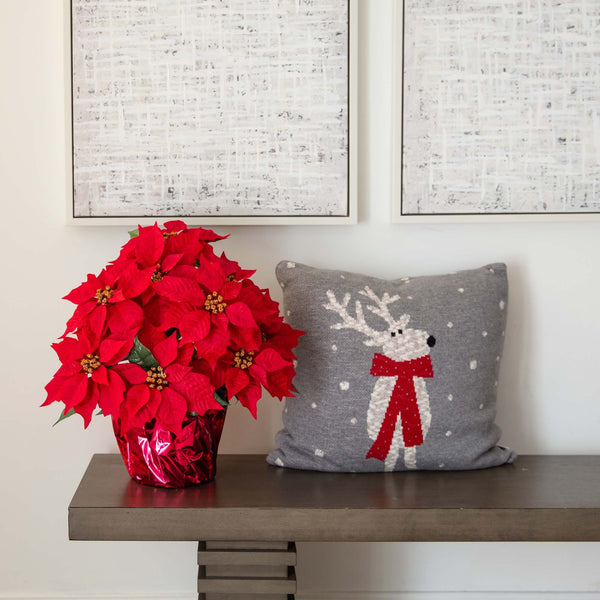 19” Artificial Lush Poinsettia Arrangement in Red Wrapped Planter