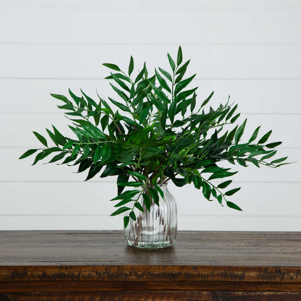 19” Palmate Fern Arrangement in Glass Vase