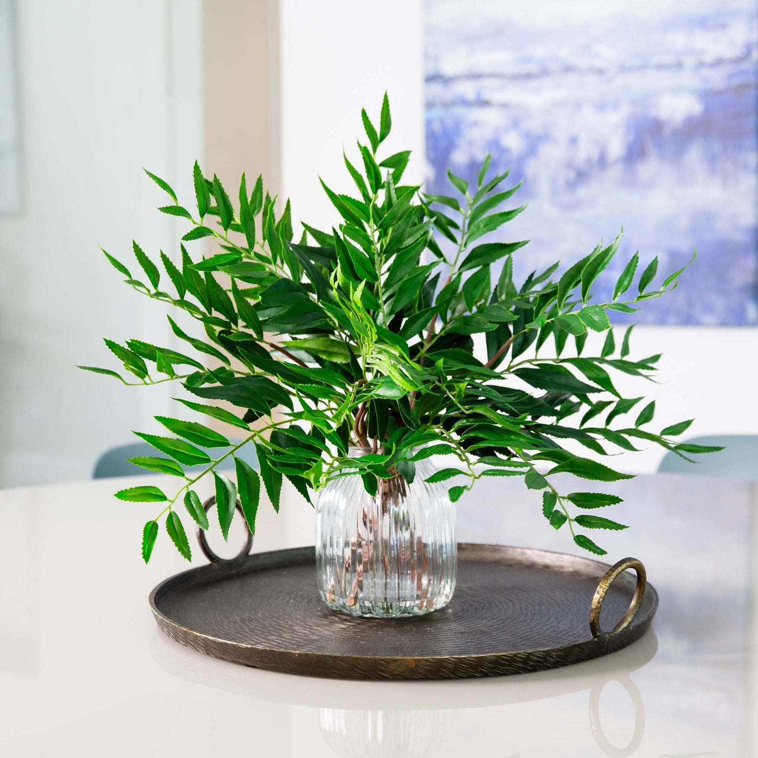 19” Palmate Fern Arrangement in Glass Vase