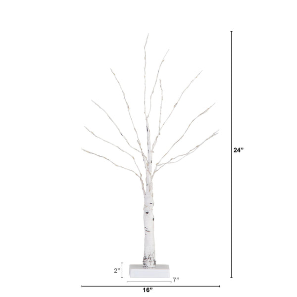 2’ Pre-Lit Artificial White Birch Tree with 60 Warm White LED Lights