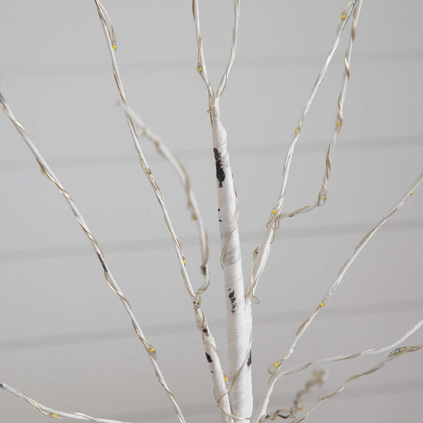 2’ Pre-Lit Artificial White Birch Tree with 60 Warm White LED Lights