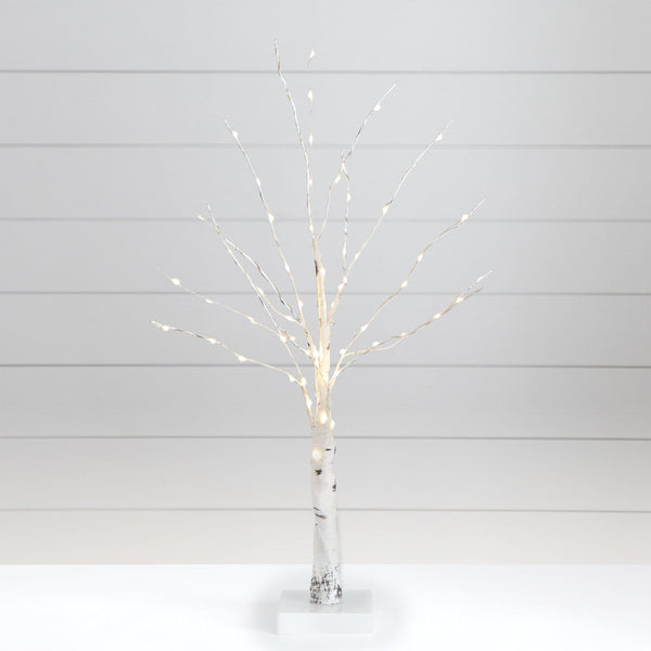 2’ Pre-Lit Artificial White Birch Tree with 60 Warm White LED Lights