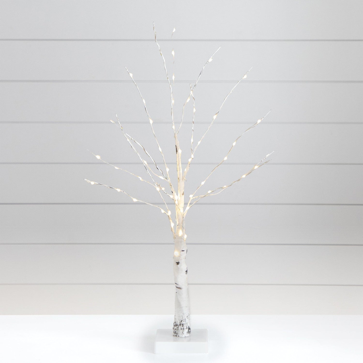 2’ Pre-Lit Artificial White Birch Tree with 60 Warm White LED Lights