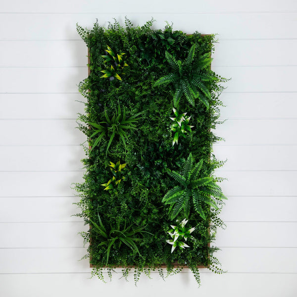 20” x 40” UV Resistant Costa Rican Forest Artificial Living Wall Art Panel in Dark Wood