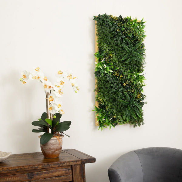 20” x 40” UV Resistant Hawaiian Islands Artificial Living Wall Art Panel in Light Wood-Like