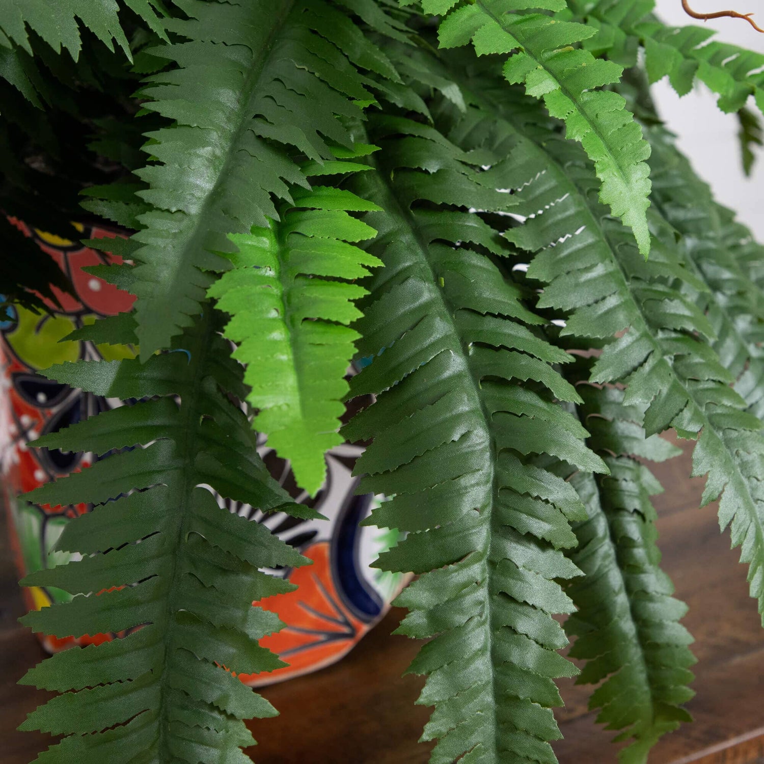 21” Artificial Boston Fern in Handmade Mexican Talavera Ceramic Planter