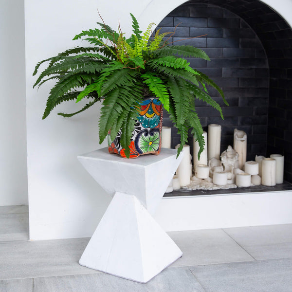 21” Artificial Boston Fern in Handmade Mexican Talavera Ceramic Planter