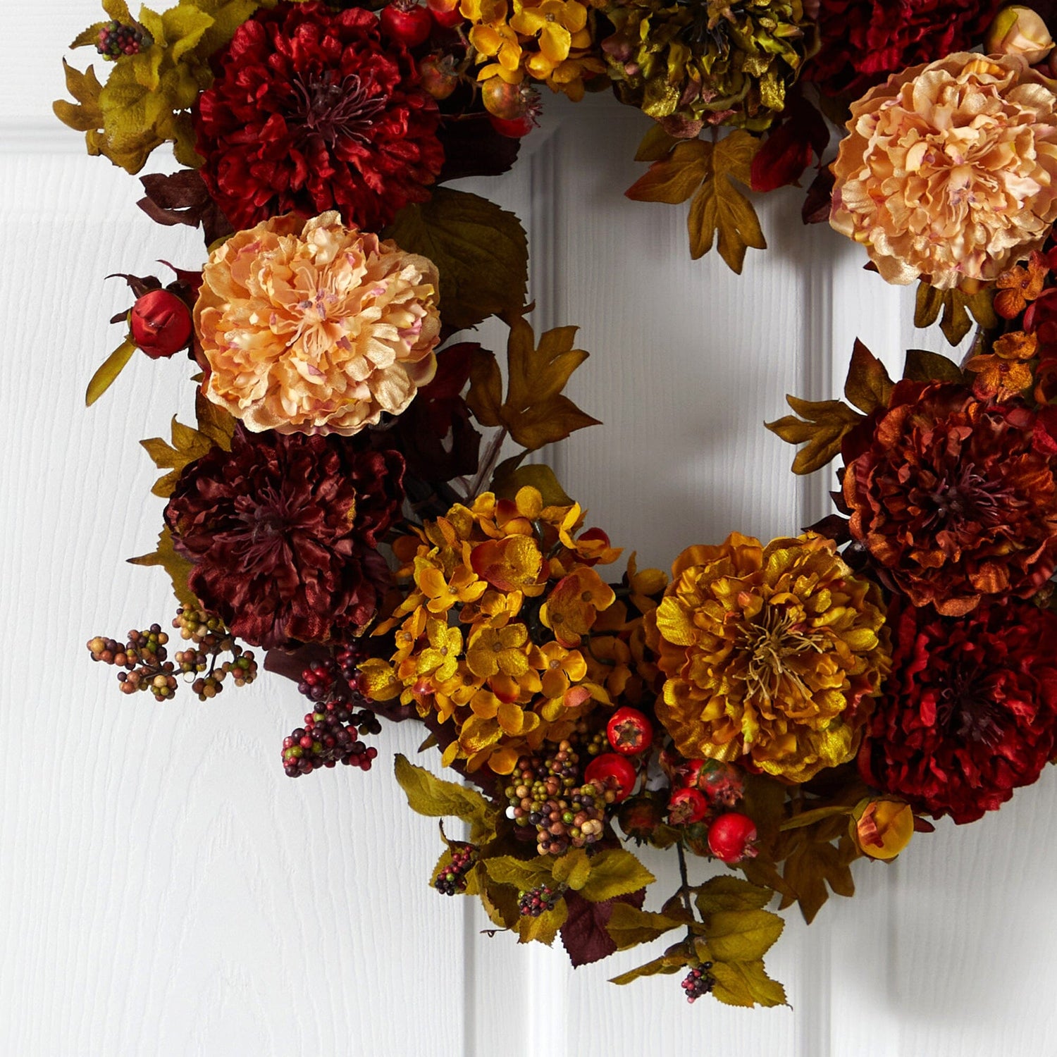 22" Autumn Hydrangea Peony Wreath"