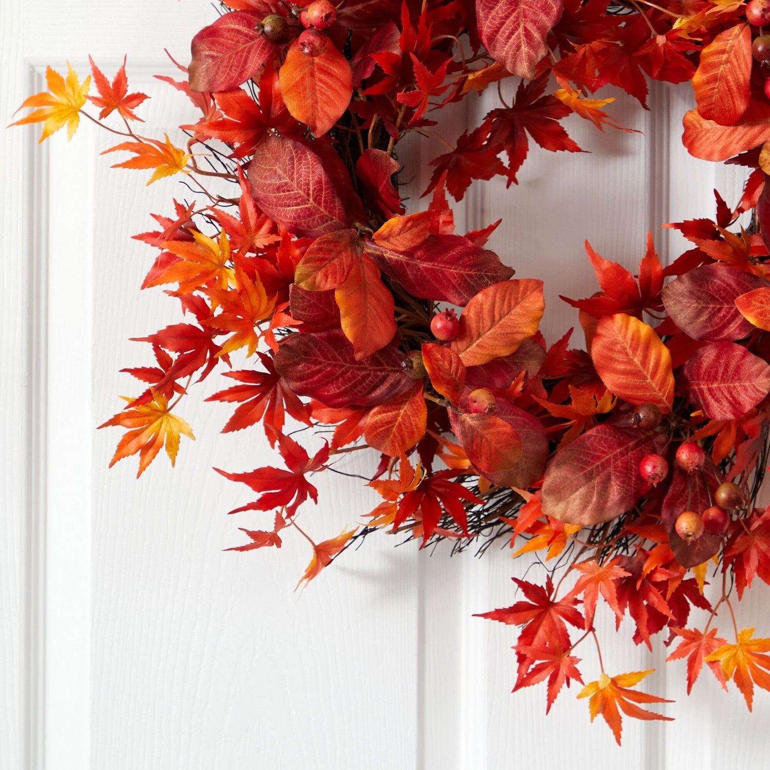 22” Japanese Maple, Magnolia Leaf and Berries Artificial Wreath