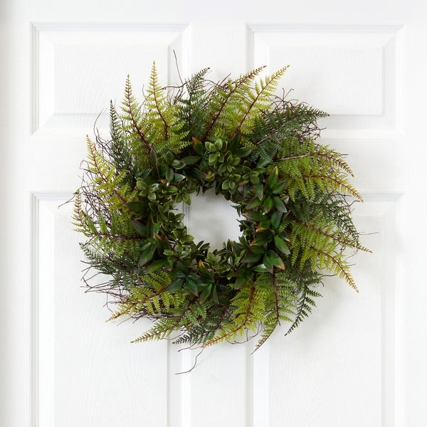 23” Assorted Fern Wreath UV Resistant (Indoor/Outdoor)