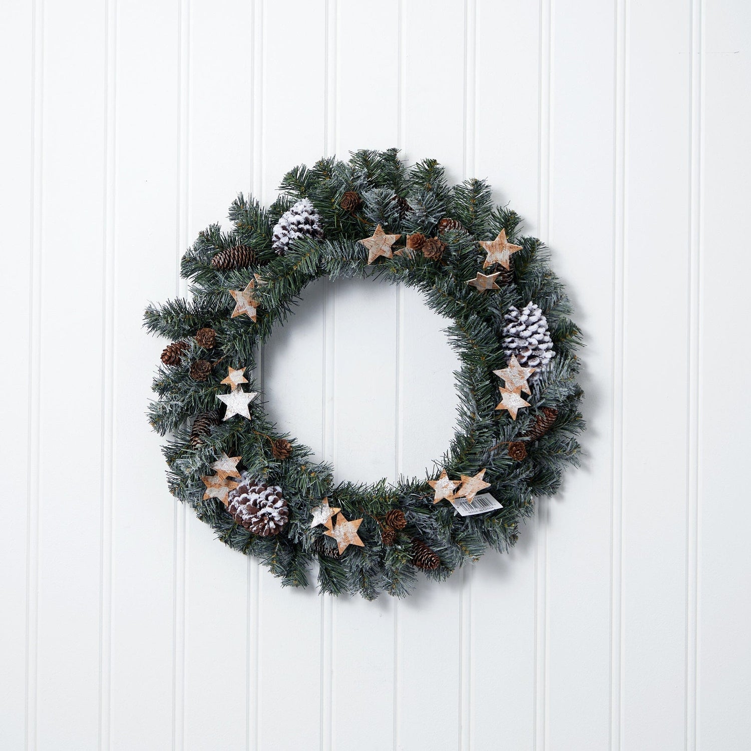 24” Christmas Winter Frosted Stars and Pinecones Holiday Wreath