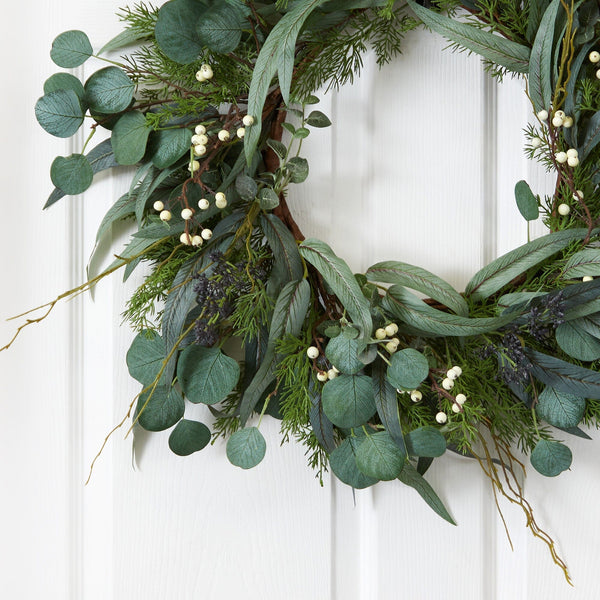 24” Eucalyptus and Mixed Greens Artificial Wreath