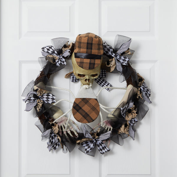 24” Halloween Skull in Plaid Mesh Wreath