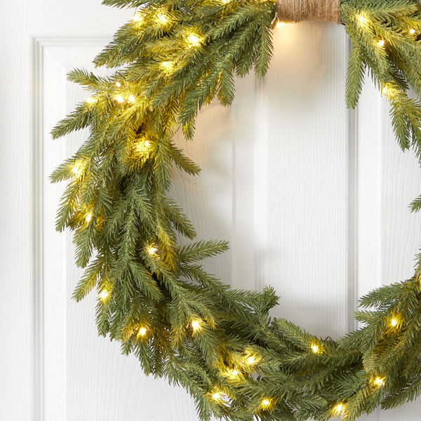 24" Holiday Christmas Pre-Lit Cascading Pine Wreath"