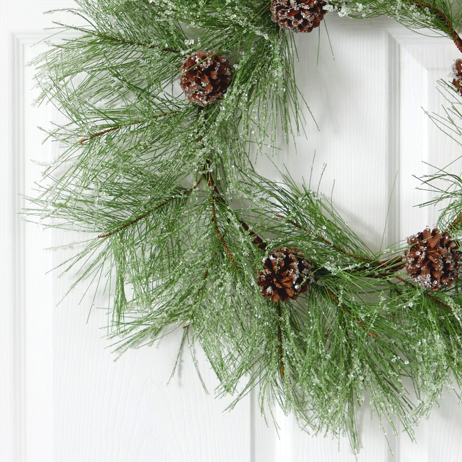 24” Iced Pine Artificial Wreath with Pine Cones