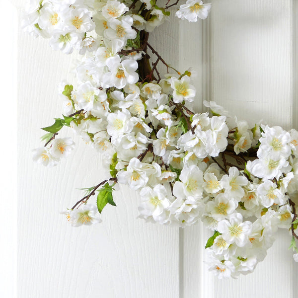 24” White Flower Blossom Wreath