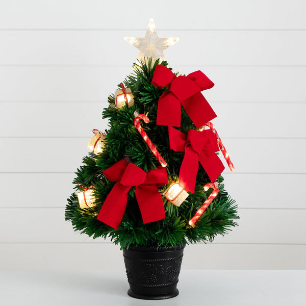 24in. Pre-Lit Fiber Optic Classic Star Topped Artificial Christmas Tree with Decorative Planter