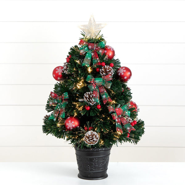 24in. Pre-Lit Fiber Optic Cosmopolitan Star Topped Artificial Christmas Tree with Decorative Planter