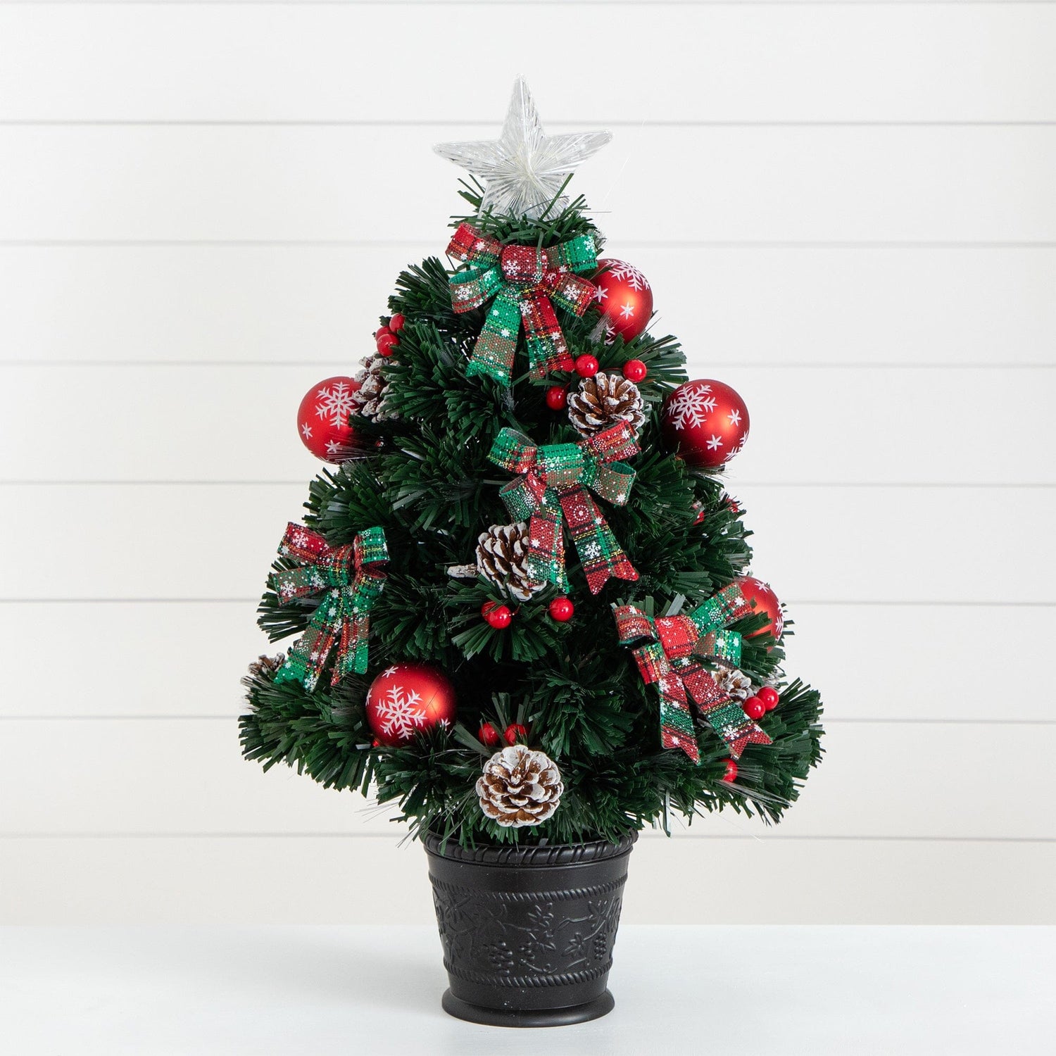 24in. Pre-Lit Fiber Optic Cosmopolitan Star Topped Artificial Christmas Tree with Decorative Planter