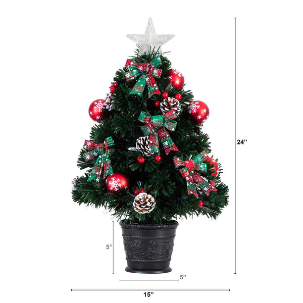 24in. Pre-Lit Fiber Optic Cosmopolitan Star Topped Artificial Christmas Tree with Decorative Planter