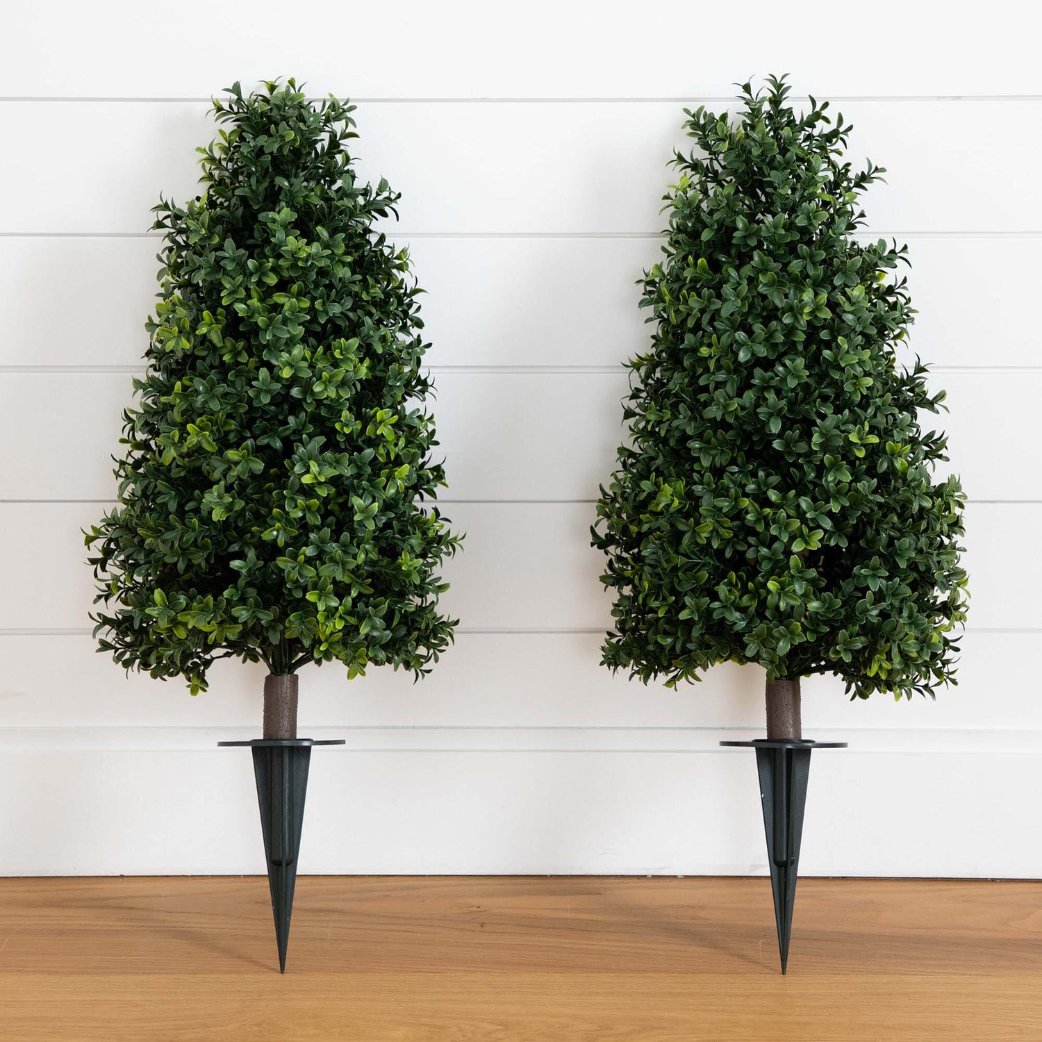 2.5' UV Resistant Artificial Boxwood Plant with Integrated Ground Stake (Indoor/Outdoor) - Set of 2