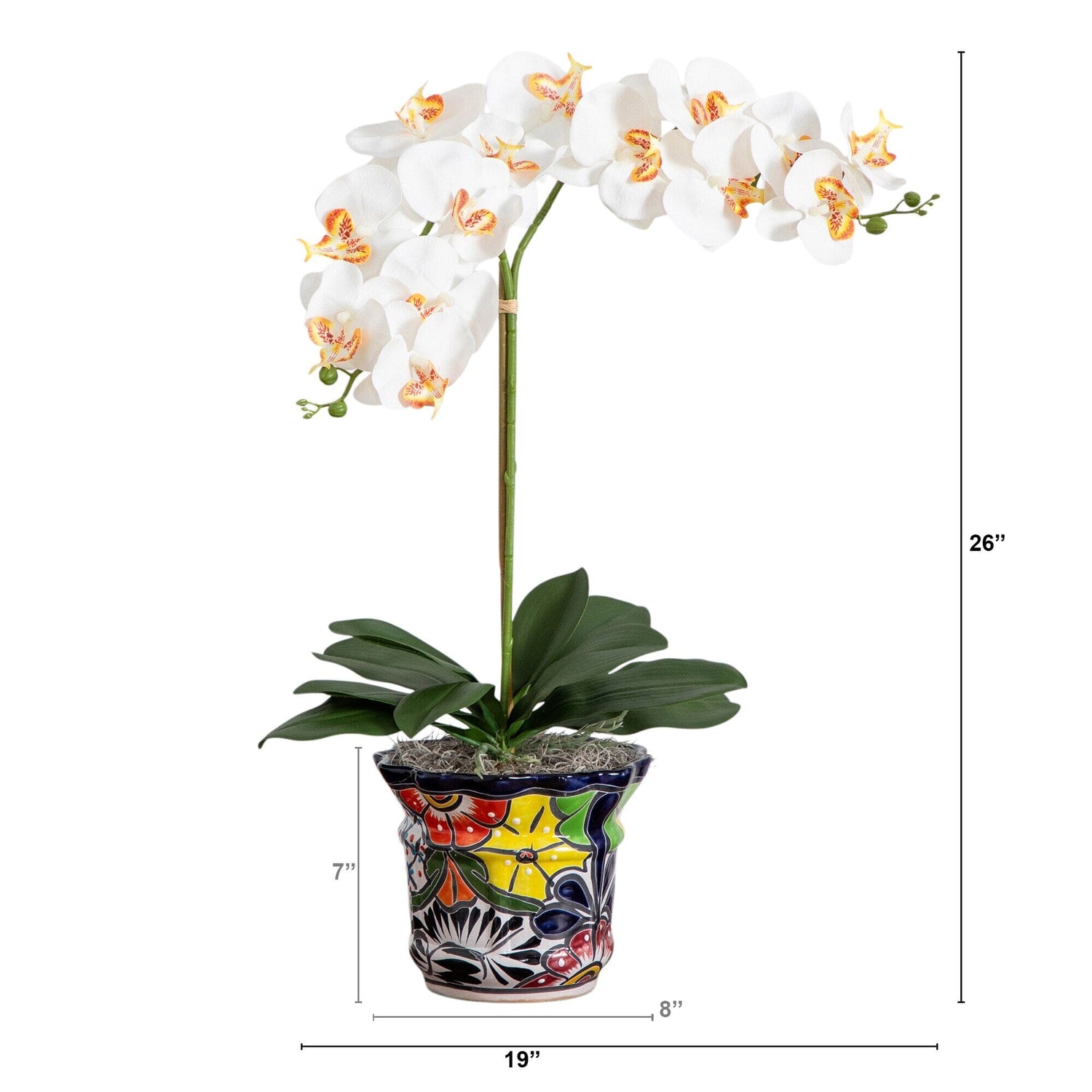 26” Artificial Double Orchid Arrangement in Handmade Mexican Talavera Ceramic Planter