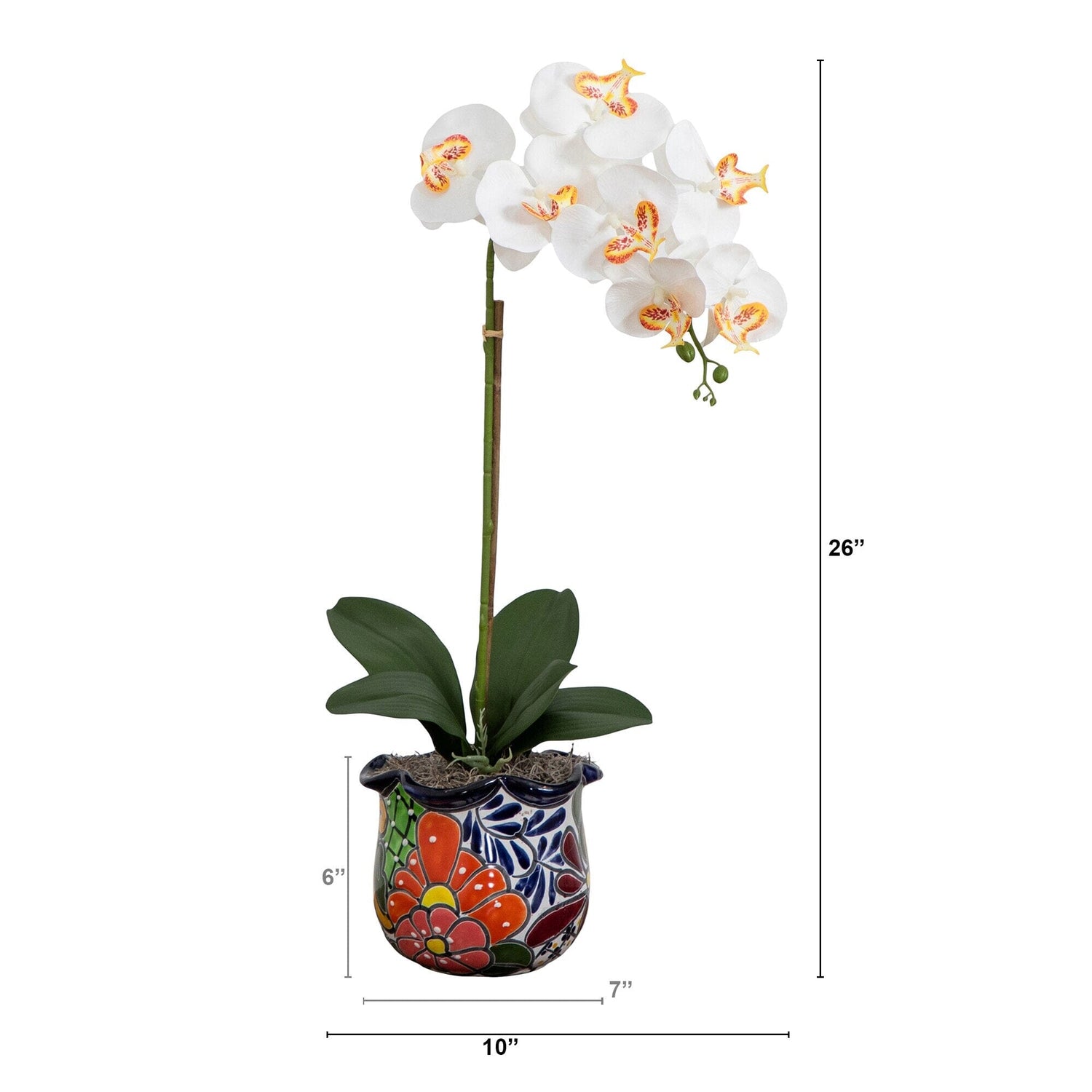 26” Artificial Orchid Arrangement in Handmade Mexican Talavera Ceramic Planter