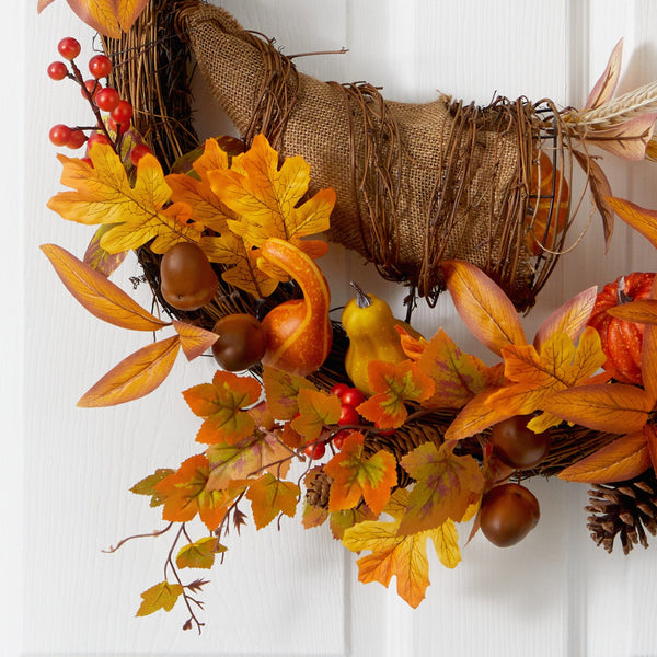 26” Autumn Artificial Cornucopia Fall Wreath