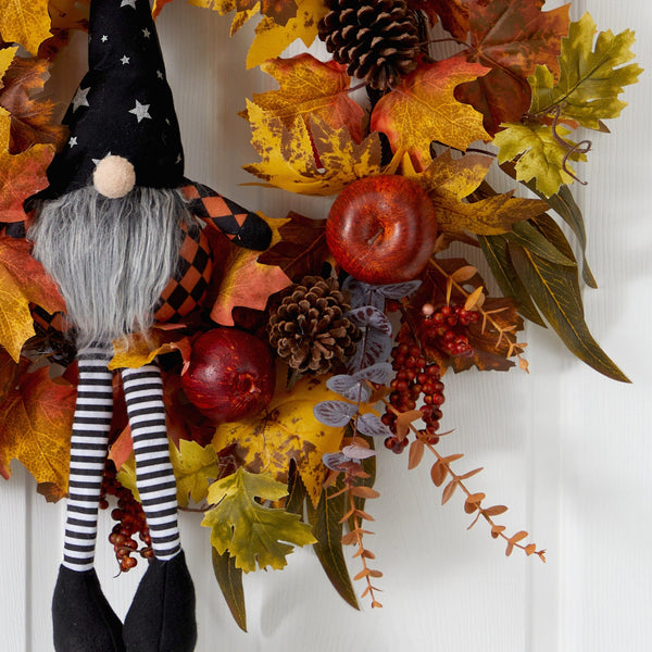 28" Harvest Fall Gnome Artificial Autumn Wreath"