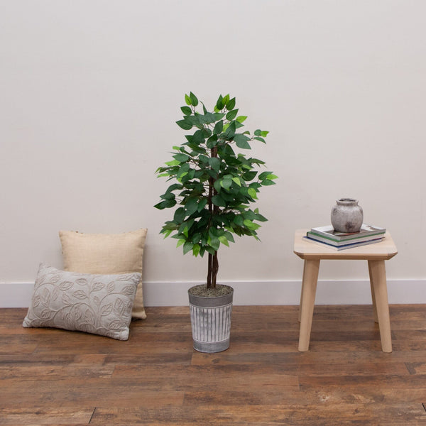 3’ Artificial Double Trunk Ficus Tree in Metal Planter