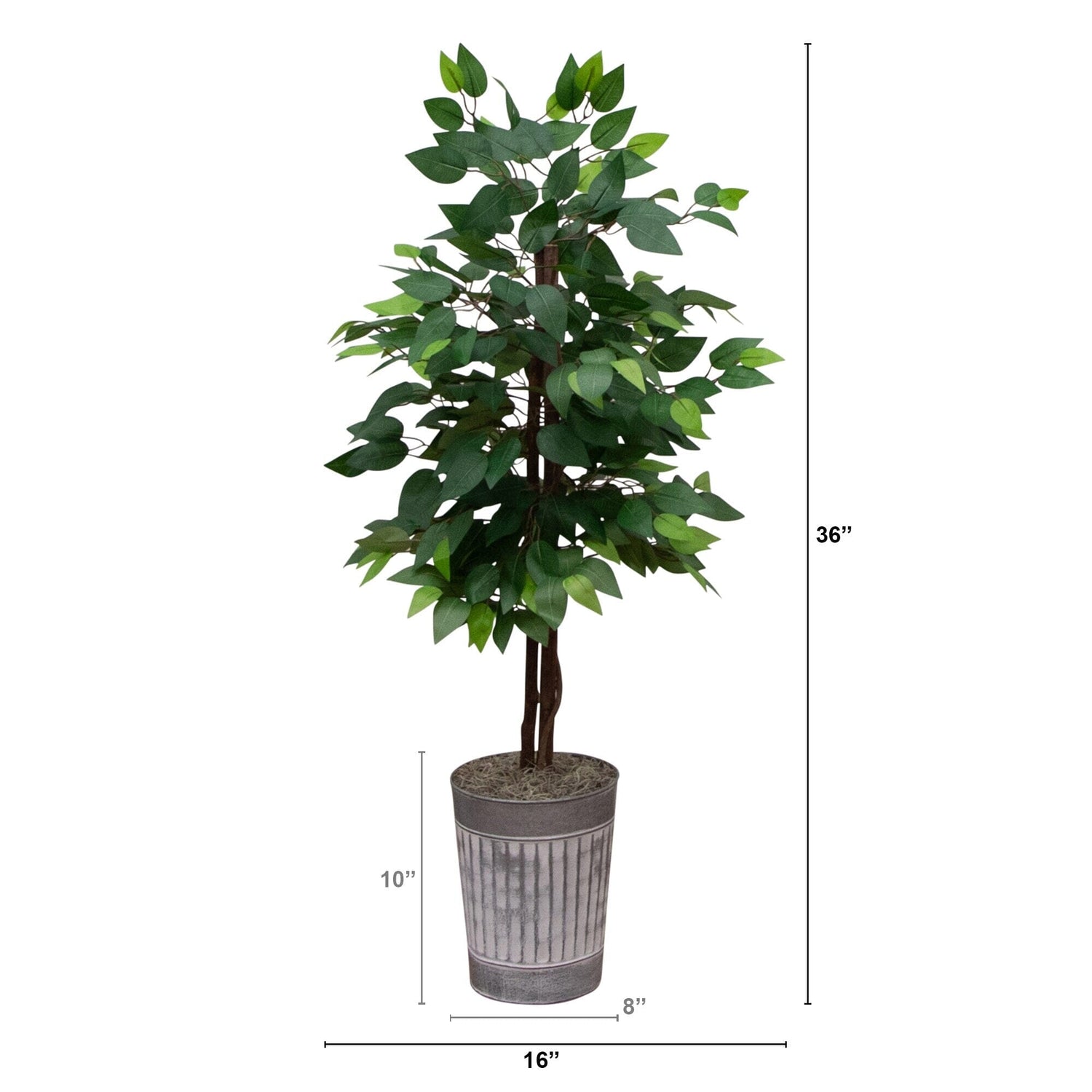 3’ Artificial Double Trunk Ficus Tree in Metal Planter