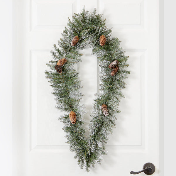 3' Holiday Christmas Geometric Diamond Frosted Wreath with Pinecones and 50 Warm White LED Lights