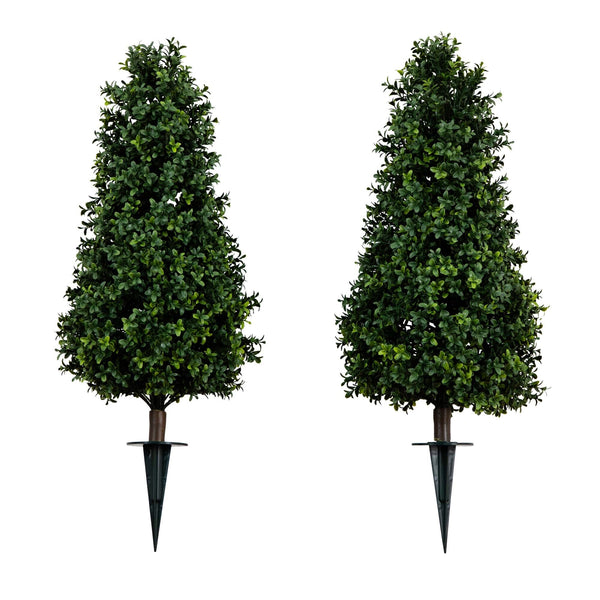 3' UV Resistant Artificial Boxwood Plant with Integrated Ground Stake (Indoor/Outdoor) - Set of 2