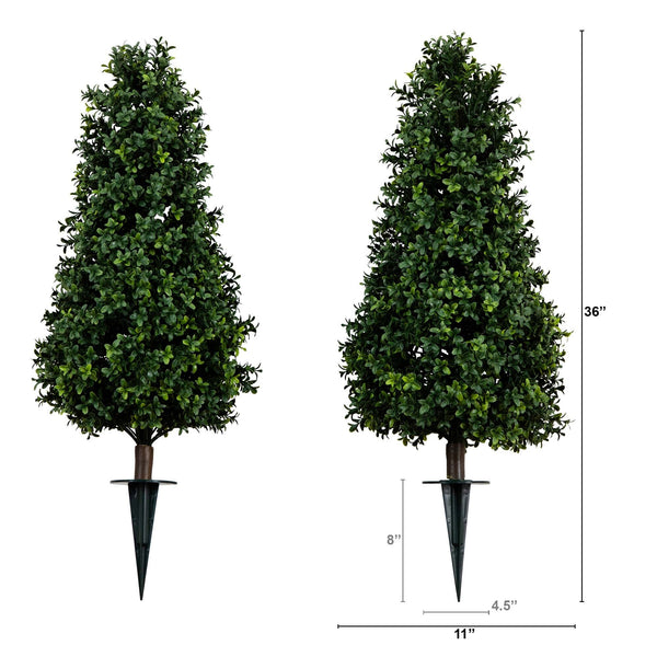 3' UV Resistant Artificial Boxwood Plant with Integrated Ground Stake (Indoor/Outdoor) - Set of 2