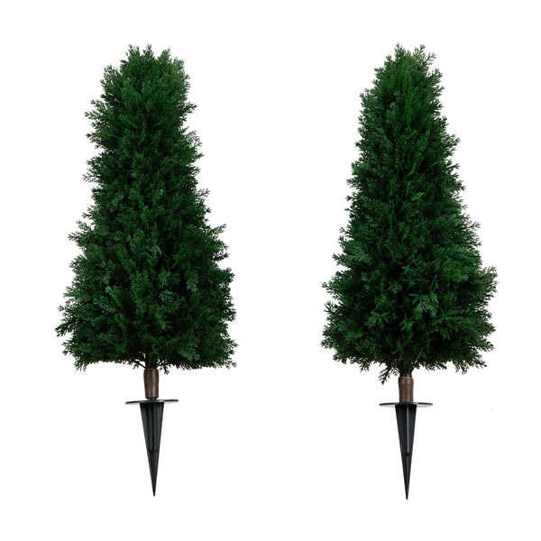 3' UV Resistant Artificial Cedar Plant with Integrated Ground Stake (Indoor/Outdoor) - Set of 2