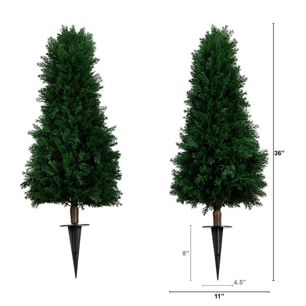 3' UV Resistant Artificial Cedar Plant with Integrated Ground Stake (Indoor/Outdoor) - Set of 2