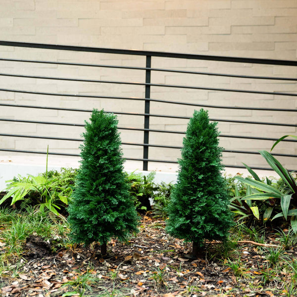 3' UV Resistant Artificial Cedar Plant with Integrated Ground Stake (Indoor/Outdoor) - Set of 2