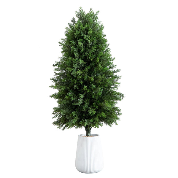 3’ UV Resistant Artificial Cedar Tree in Decorative White Planter (Indoor/Outdoor)