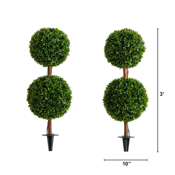 3’ UV Resistant Artificial Double Ball Boxwood Topiary with Integrated Ground Stake