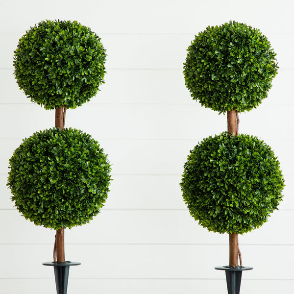 3’ UV Resistant Artificial Double Ball Boxwood Topiary with Integrated Ground Stake